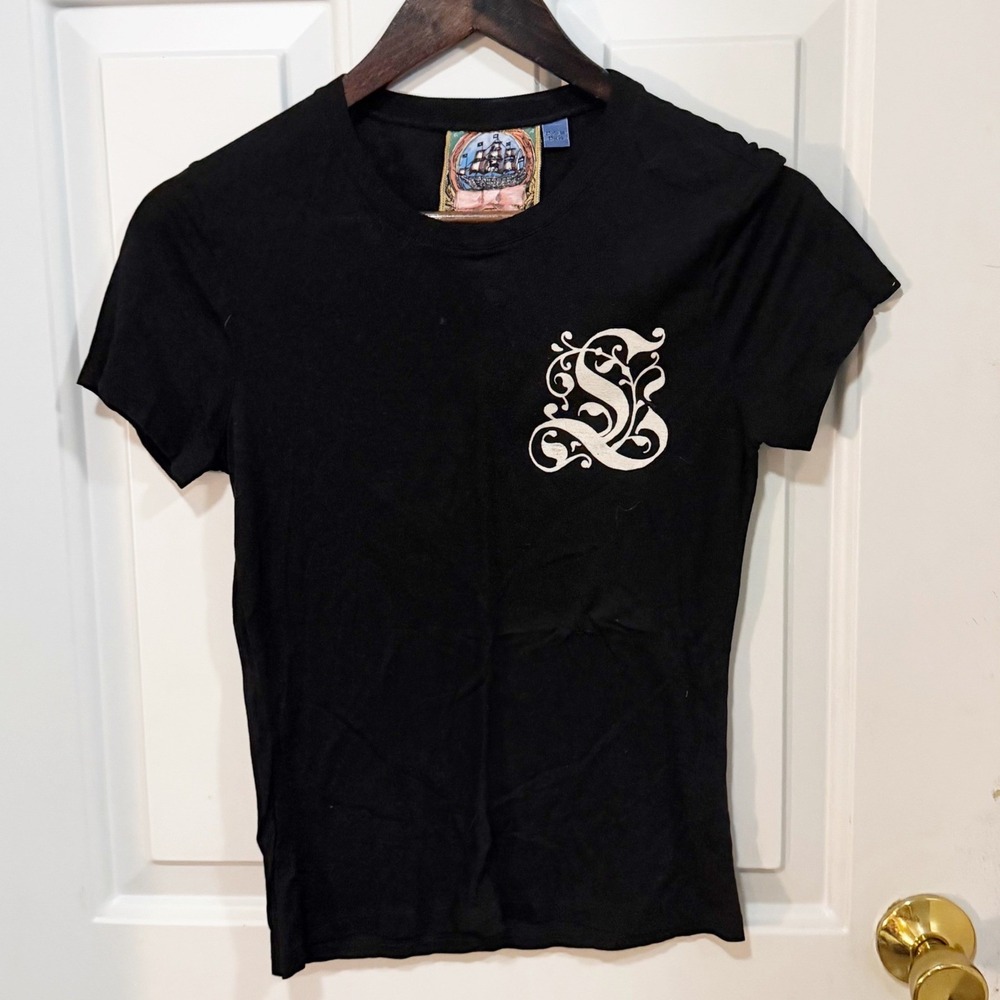 L.A.M.B. Graphic Tee Womens Size Medium Black Gothic Logo Rayon Short Sleeve Top